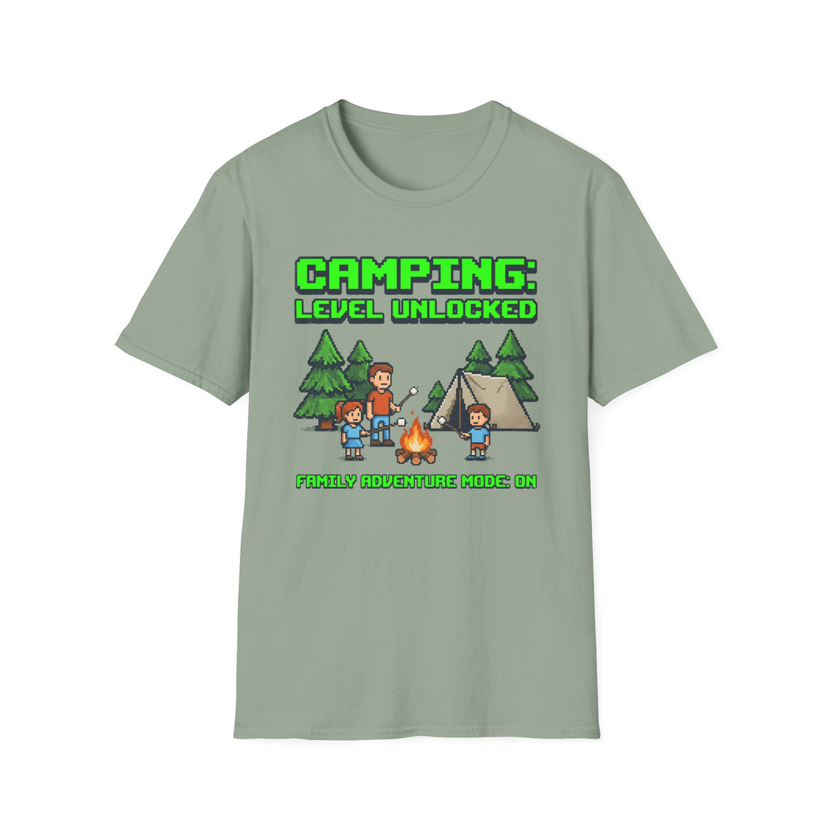 Camping — Level Unlocked Family Adventure Mode On 8-Bit T-Shirt