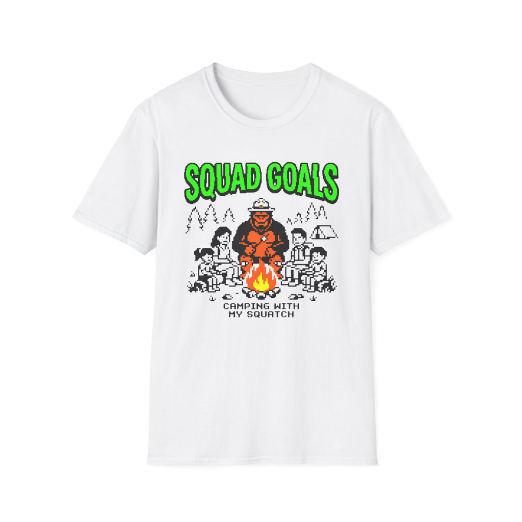 Squad Goal — Camping With My Squash With Bigfoot 8-Bit T-Shirt