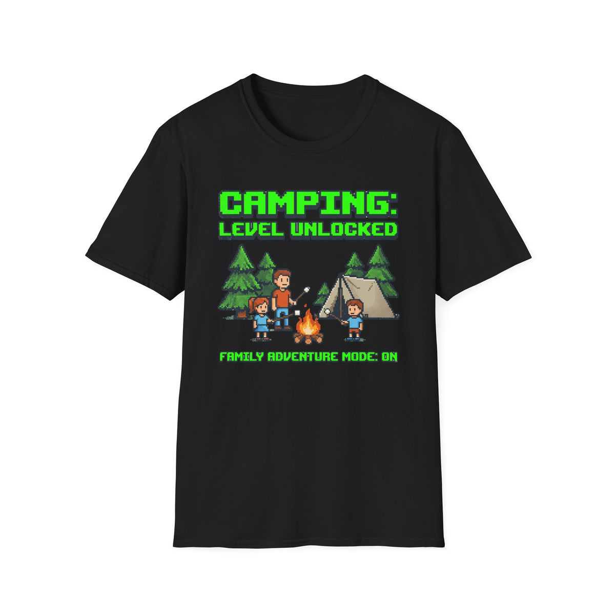 Camping — Level Unlocked Family Adventure Mode On 8-Bit T-Shirt