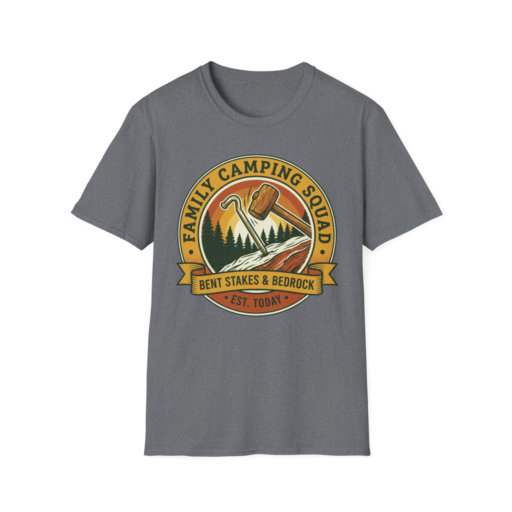 Family Camping Squad — Bent Stakes & Bedrock T-Shirt