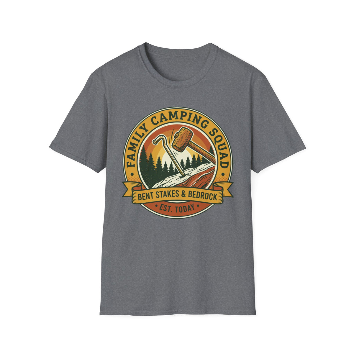 Family Camping Squad — Bent Stakes & Bedrock T-Shirt