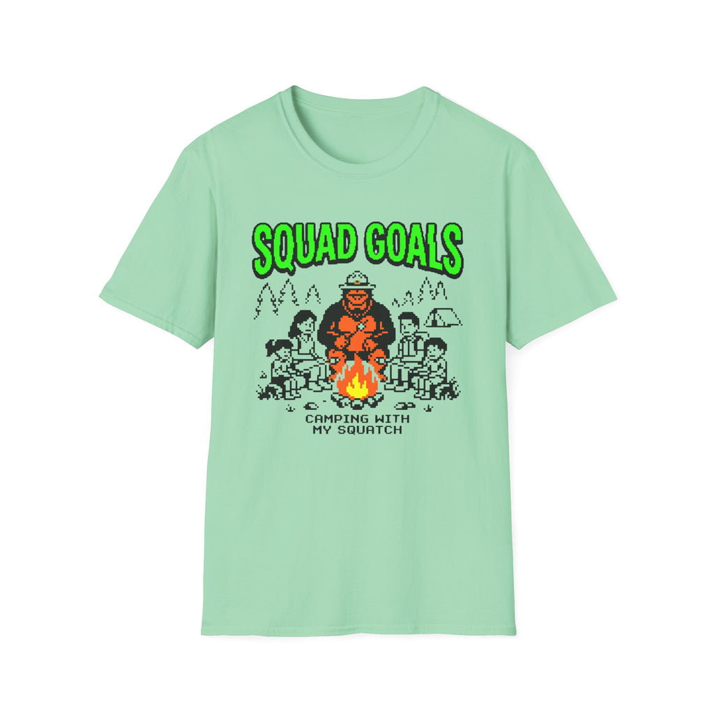 Squad Goal — Camping With My Squash With Bigfoot 8-Bit T-Shirt