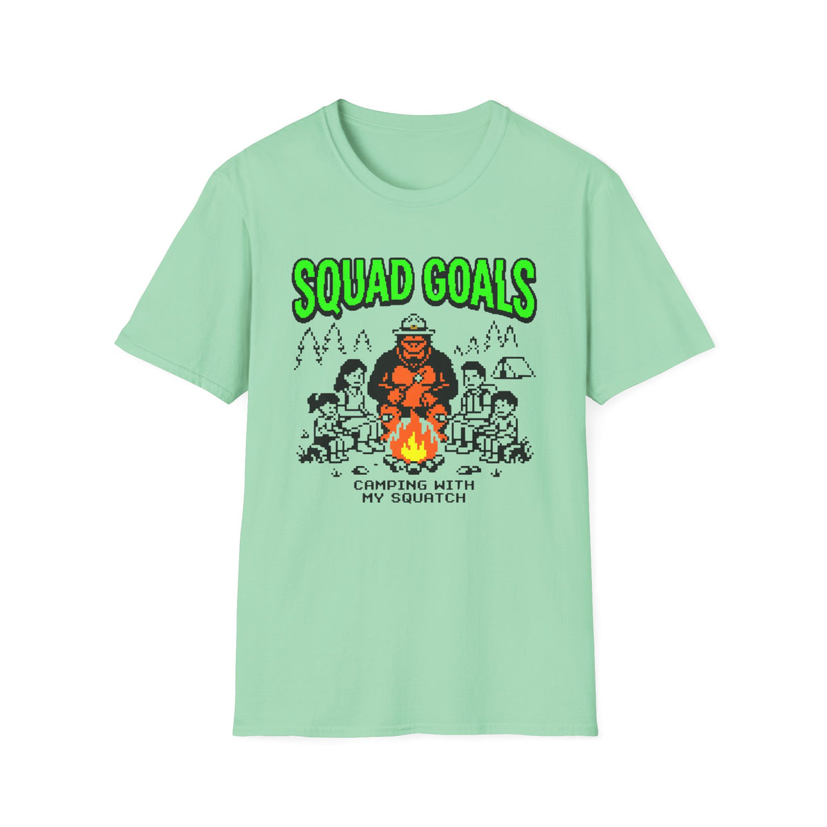 Squad Goal — Camping With My Squash With Bigfoot 8-Bit T-Shirt
