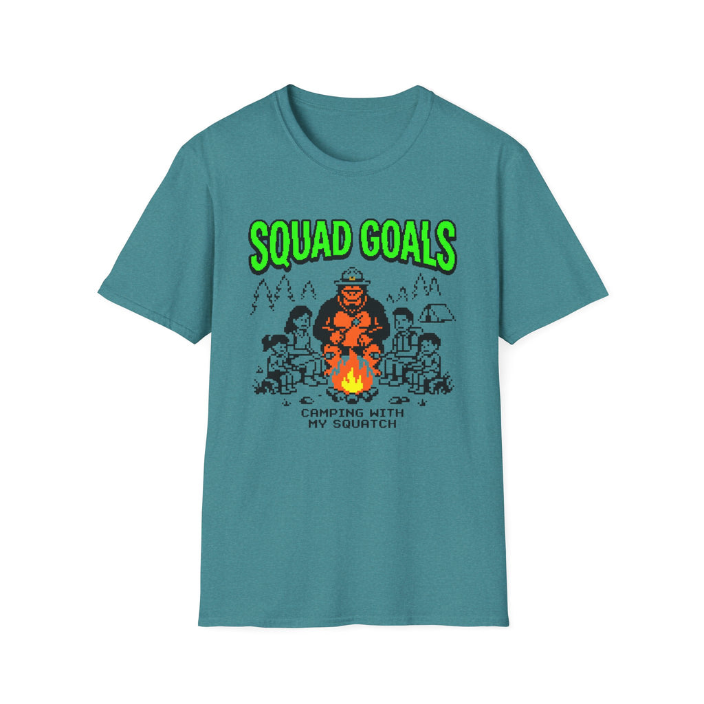 Squad Goal — Camping With My Squash With Bigfoot 8-Bit T-Shirt