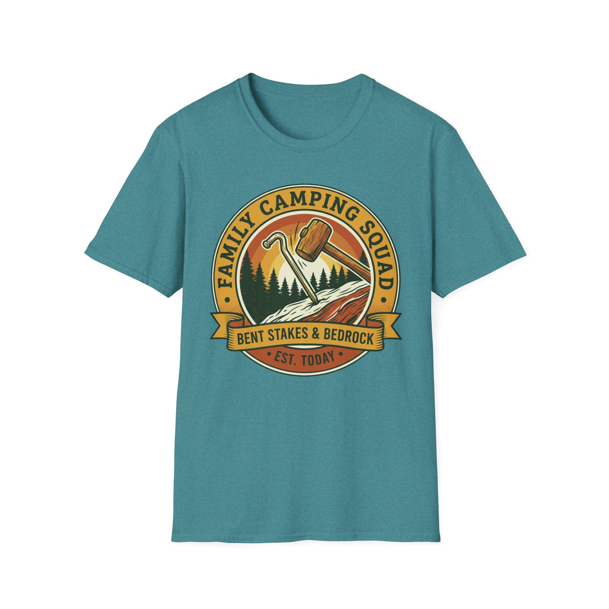 Family Camping Squad — Bent Stakes & Bedrock T-Shirt