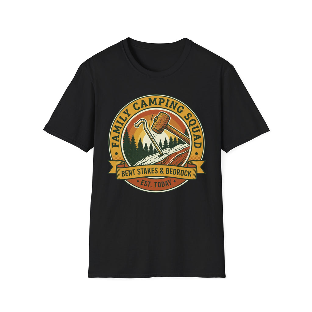 Family Camping Squad — Bent Stakes & Bedrock T-Shirt