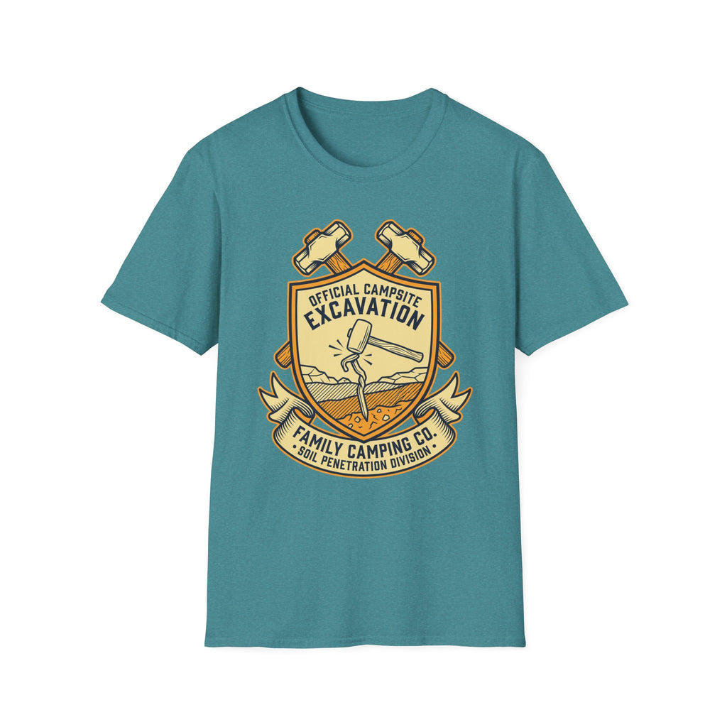 Official Campsite Excavation — Family Camping Co Soil Penetration Division T-Shirt