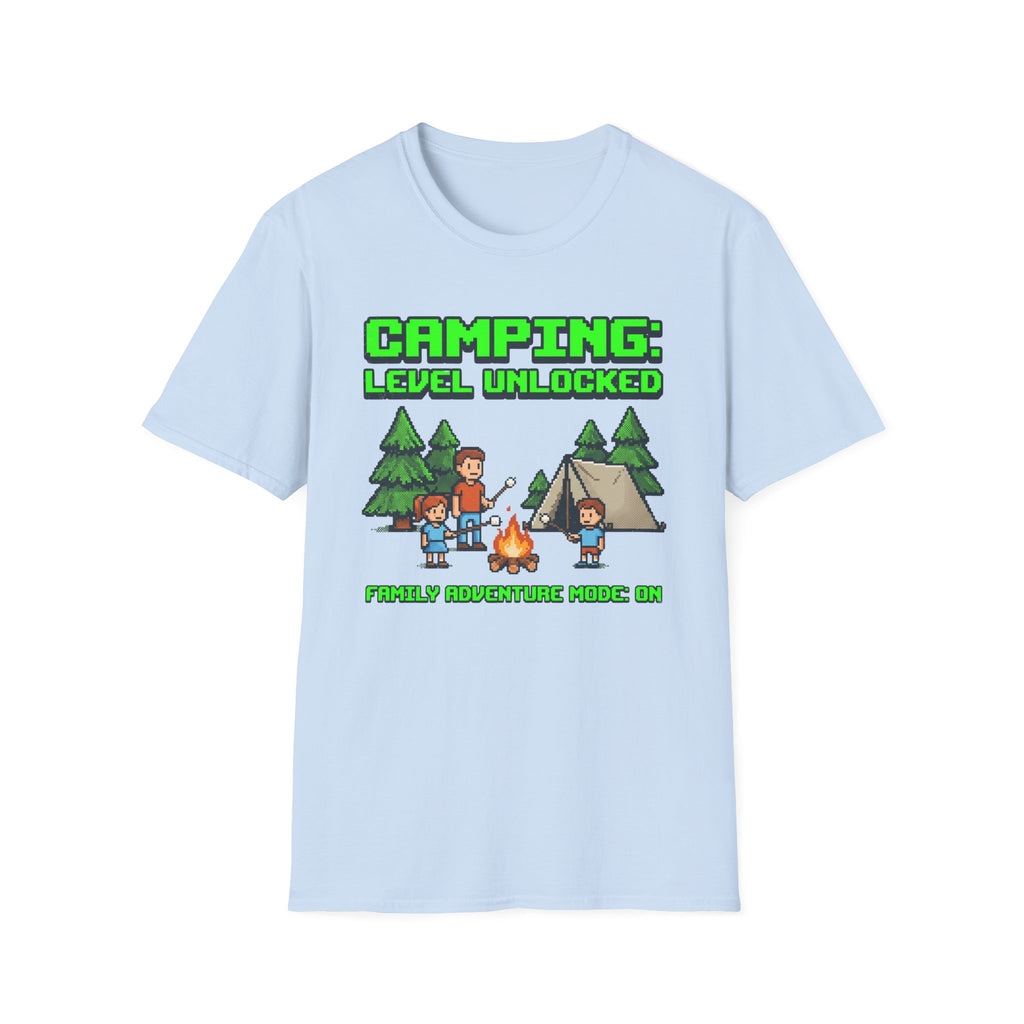 Camping — Level Unlocked Family Adventure Mode On 8-Bit T-Shirt