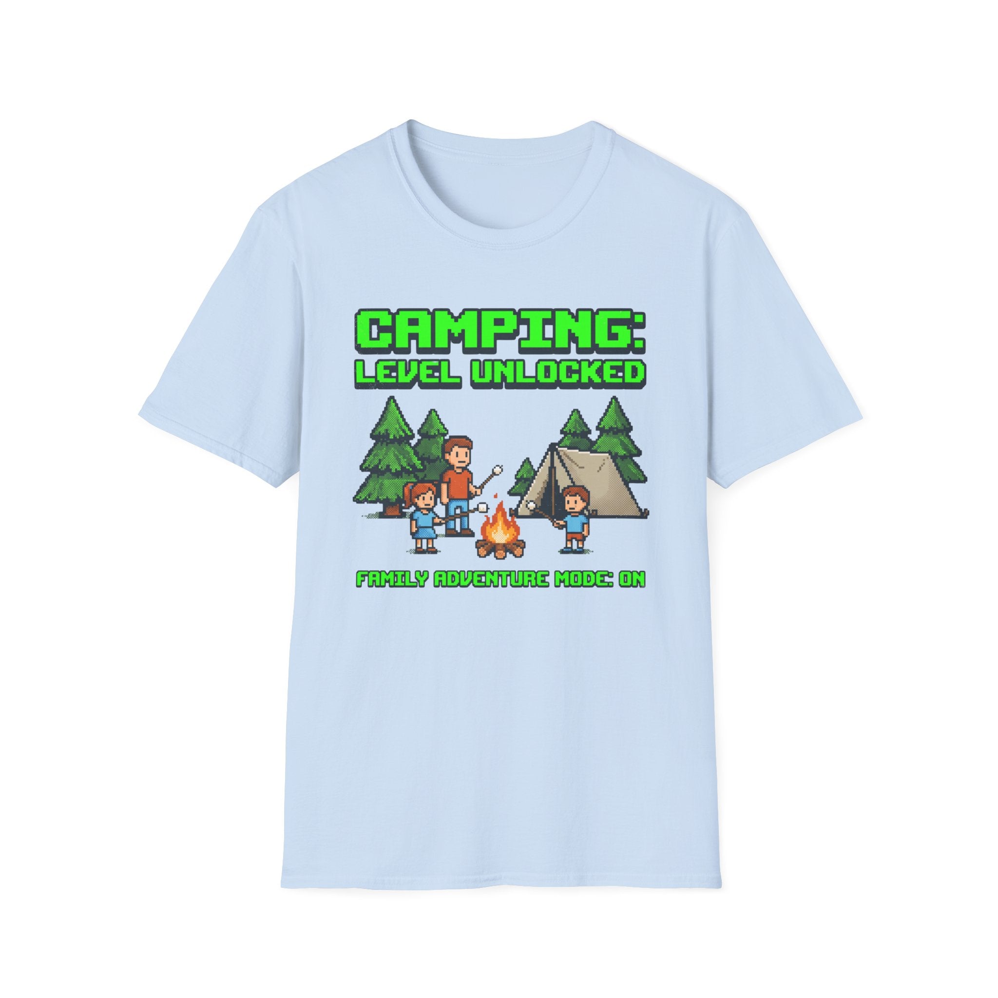 Camping — Level Unlocked Family Adventure Mode On 8-Bit T-Shirt
