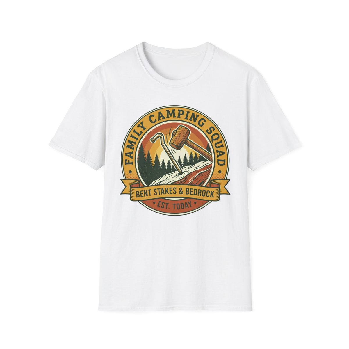 Family Camping Squad — Bent Stakes & Bedrock T-Shirt