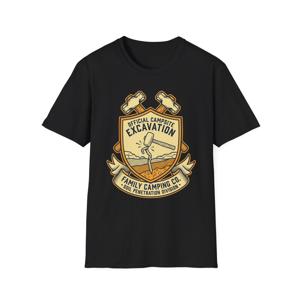 Official Campsite Excavation — Family Camping Co Soil Penetration Division T-Shirt