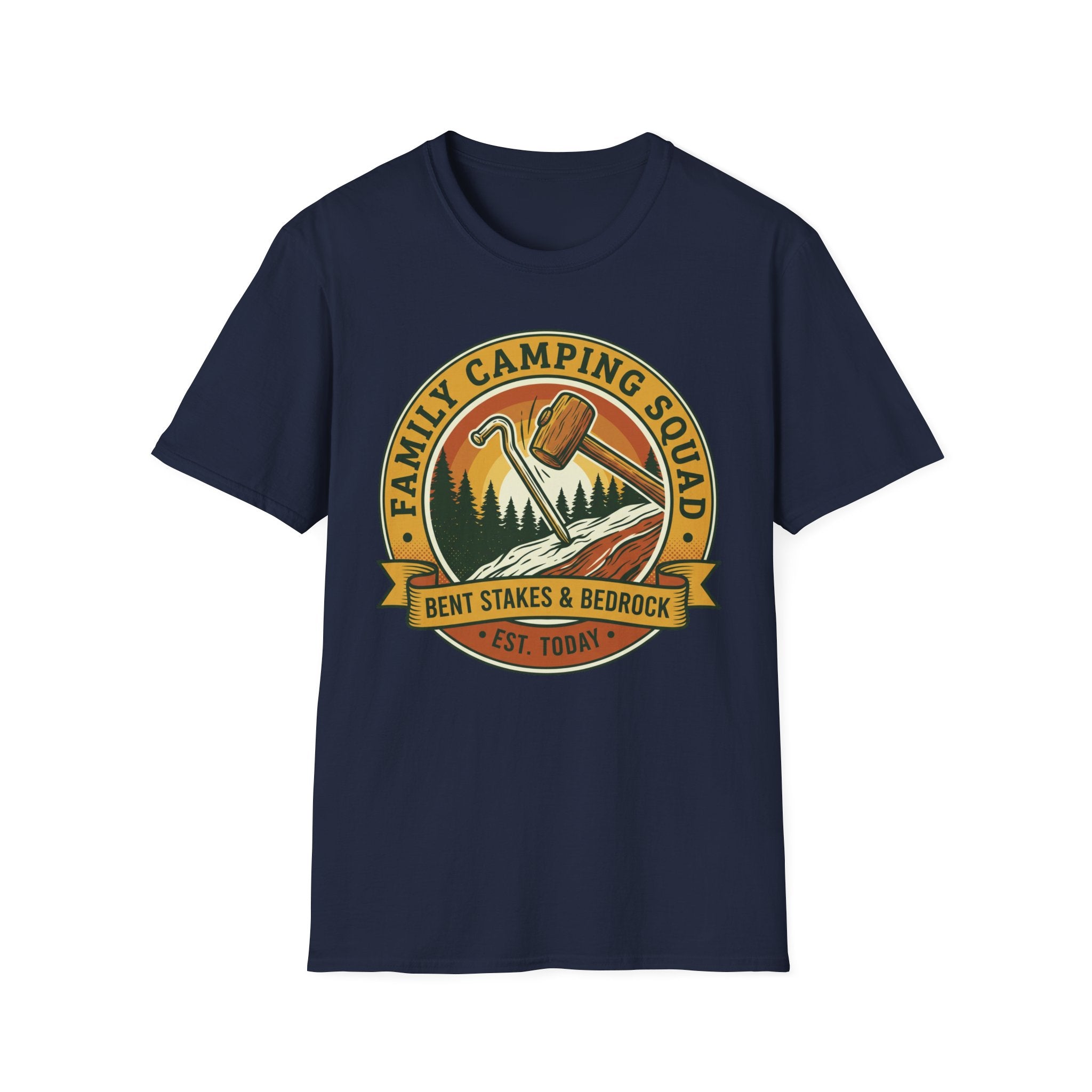 Family Camping Squad — Bent Stakes & Bedrock T-Shirt