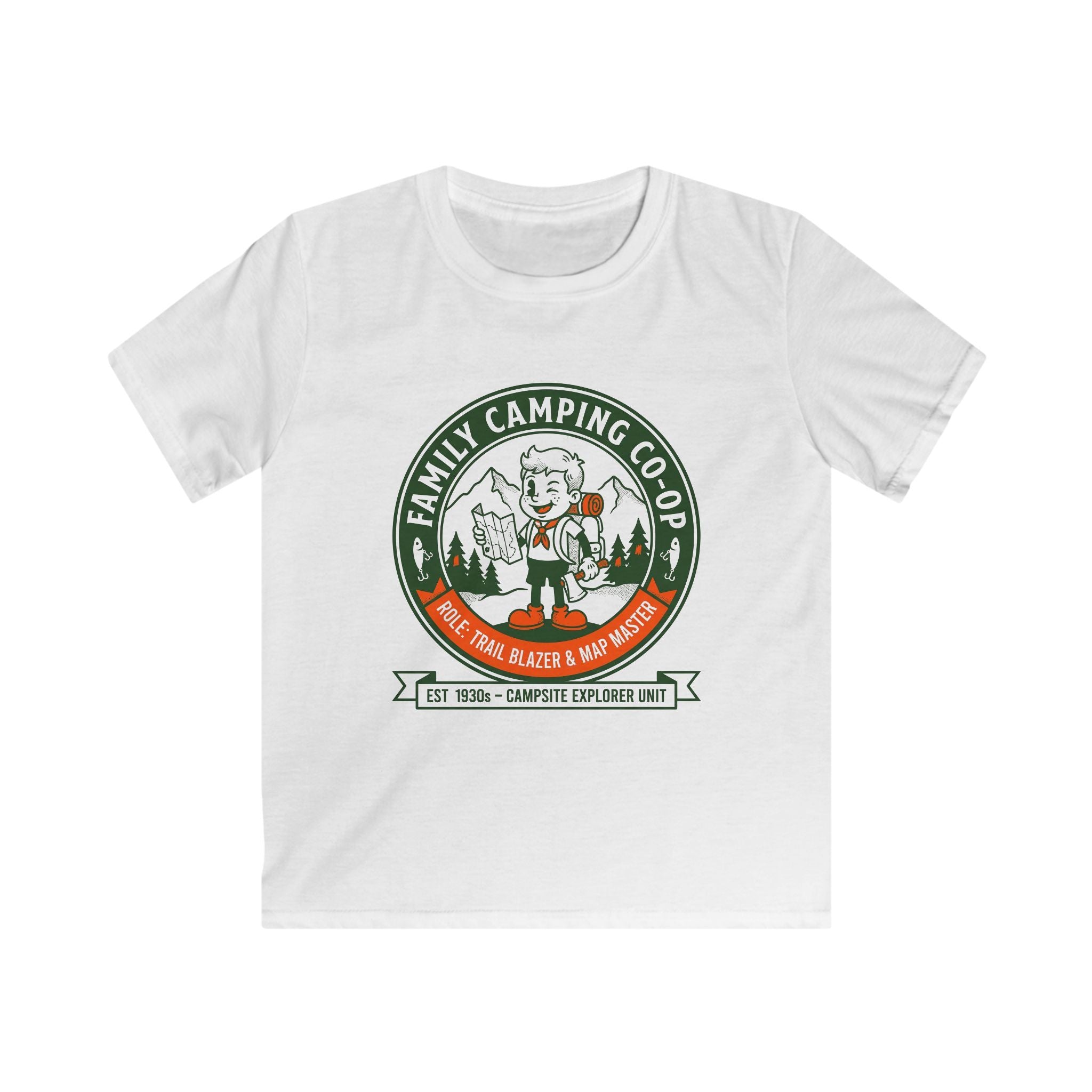 Family Camping Coop — Trail Blazer & Map Master Matching Kids T-Shirt