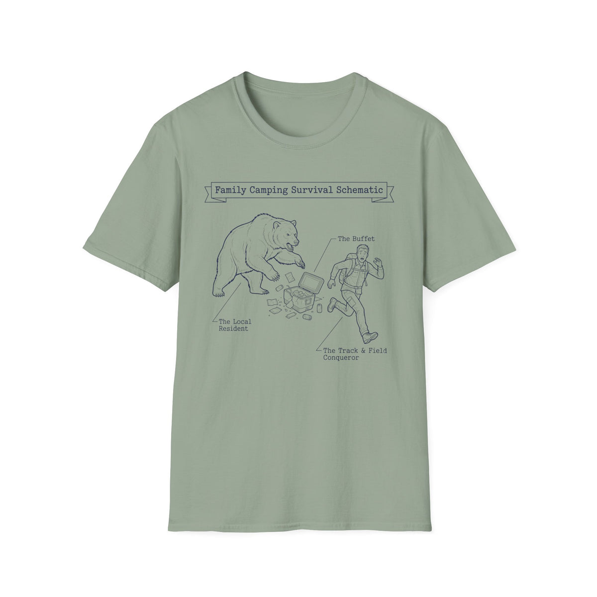 Family Camping Survival Schematic With The Bear T-Shirt