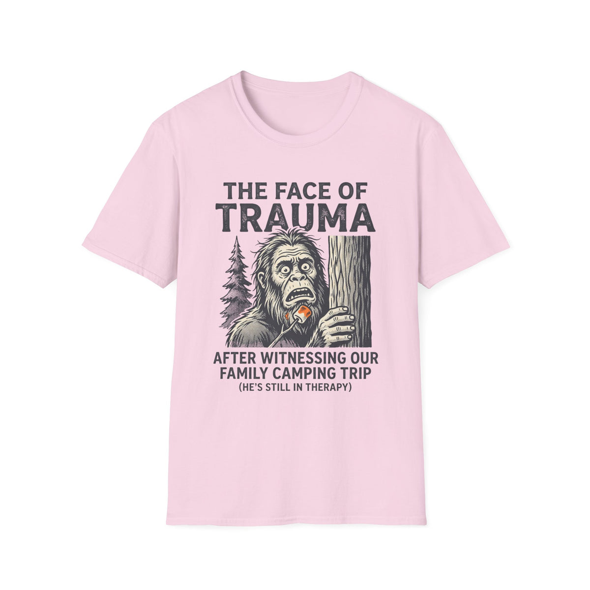 The Face Of Trauma After Witnessing Our Family Camping Trip — With Bigfoot T-Shirt