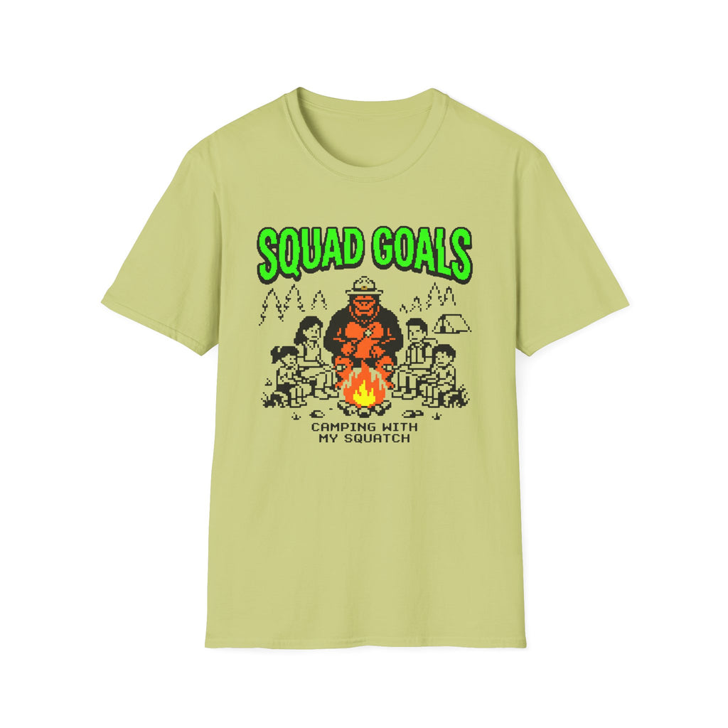 Squad Goal — Camping With My Squash With Bigfoot 8-Bit T-Shirt