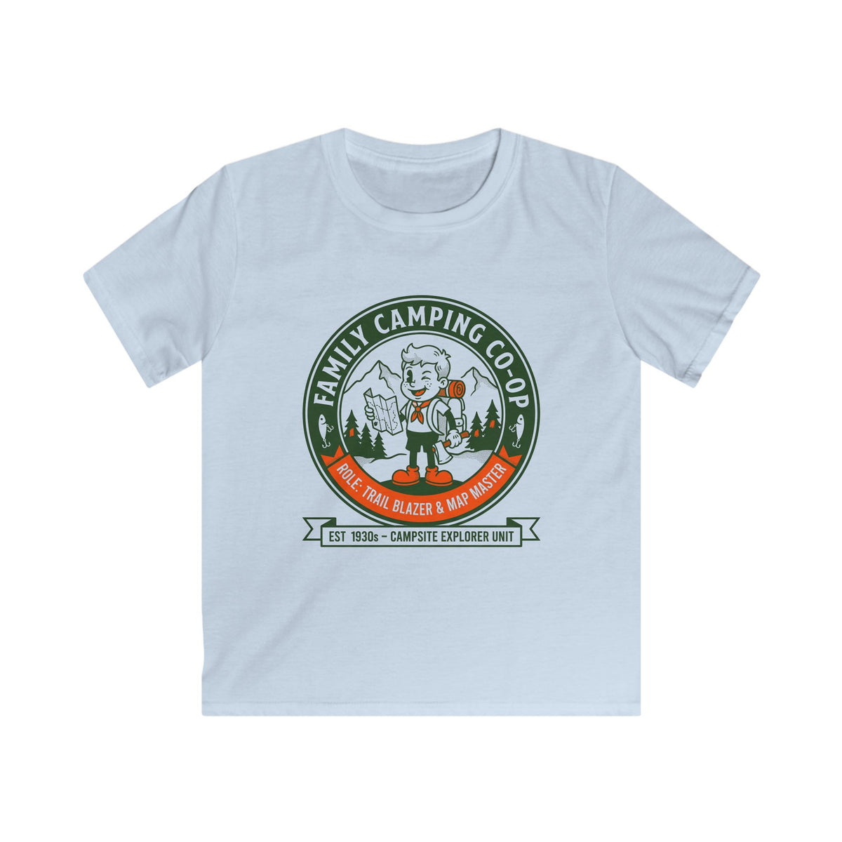Family Camping Coop — Trail Blazer & Map Master Matching Kids T-Shirt