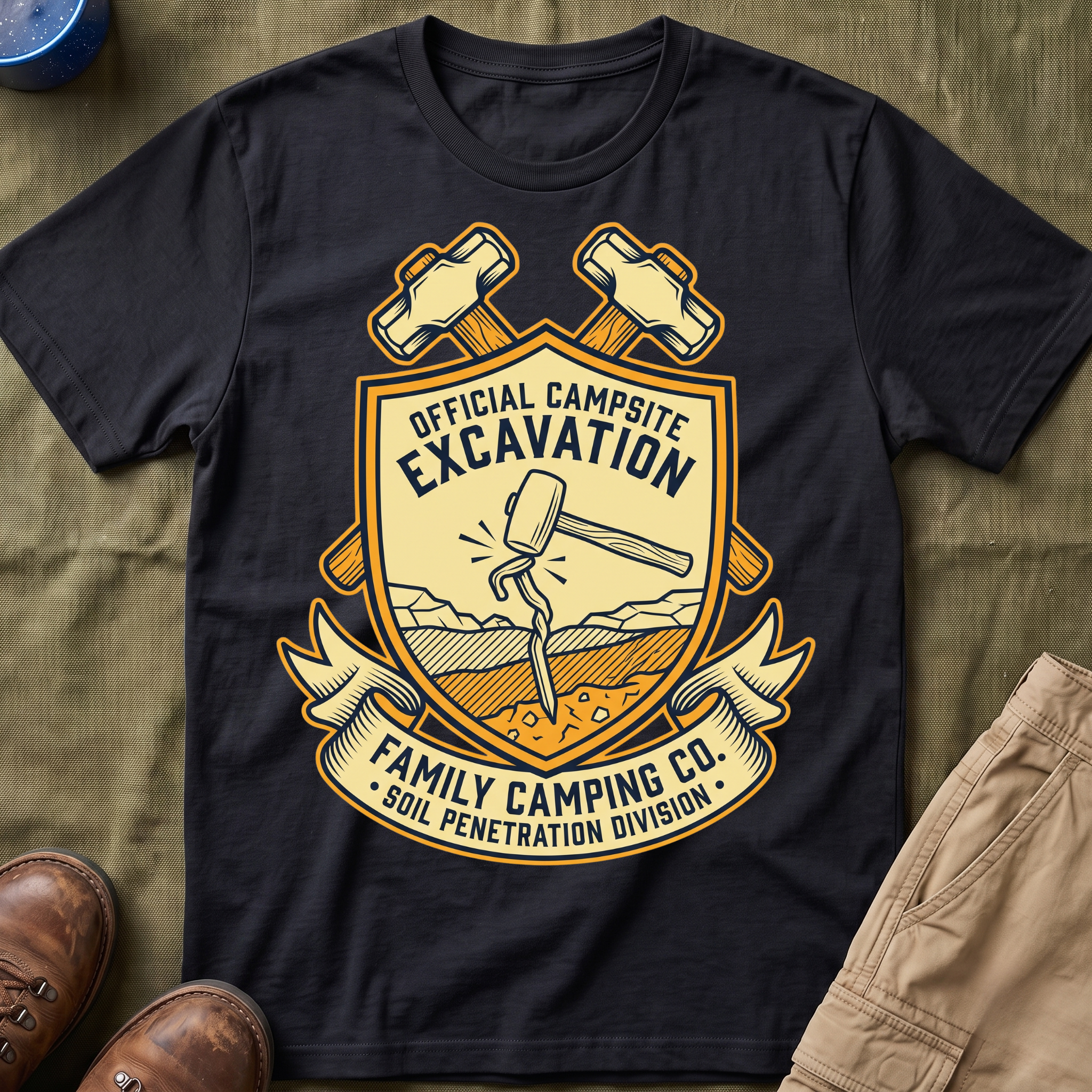 Official Campsite Excavation — Family Camping Co Soil Penetration Division T-Shirt