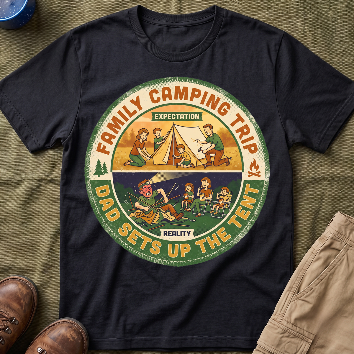 Family Camping Trip — Dad Sets Up The Tent T-Shirt