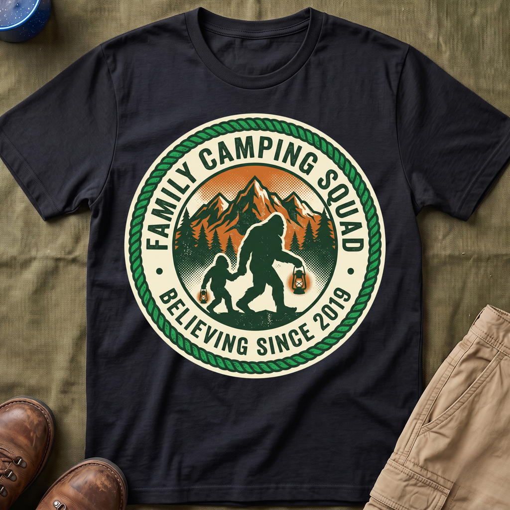 Family Camping Squad — Believing Since 2019 With Bigfoot T-Shirt