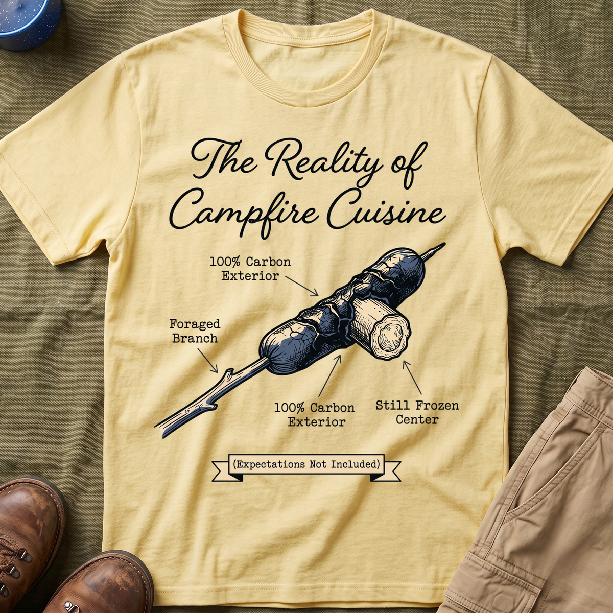 The Reality of Campfire Cuisine — Expectations Not Included T-Shirt