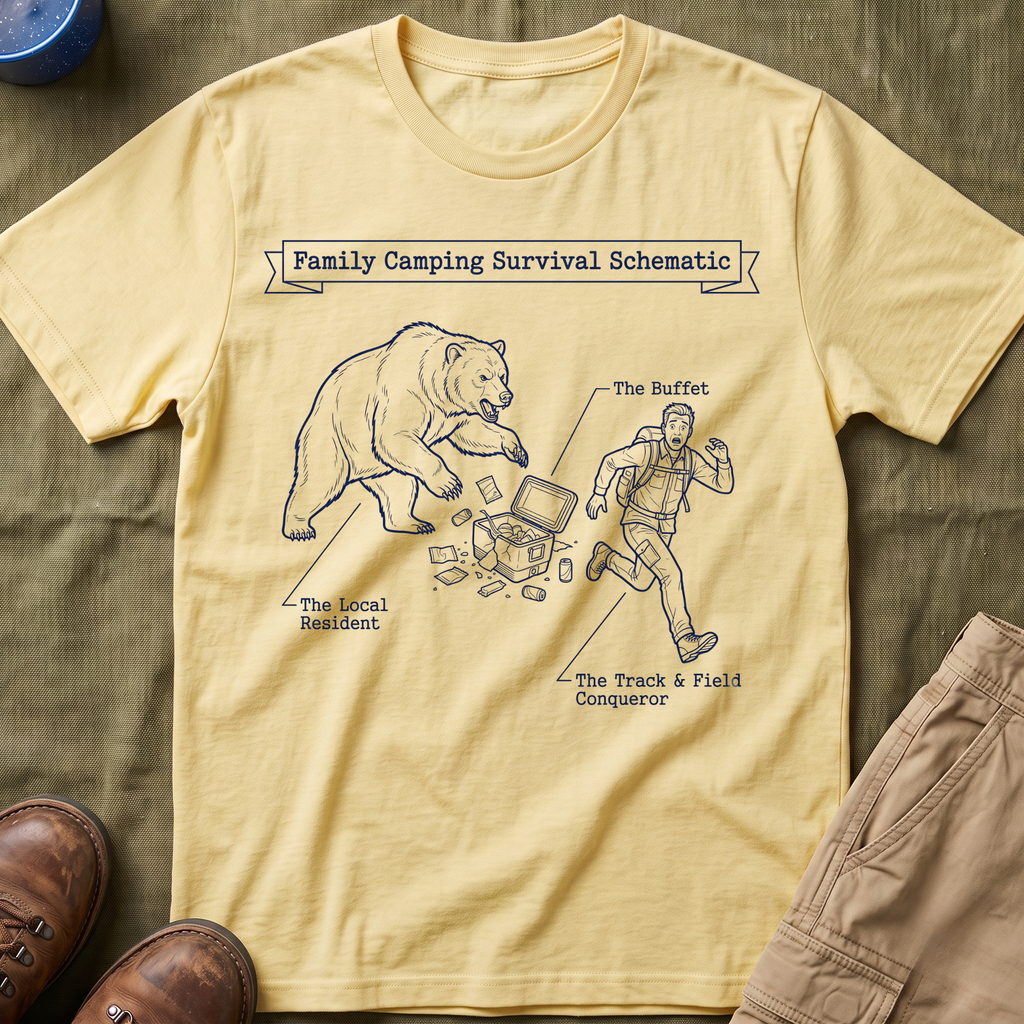 Family Camping Survival Schematic With The Bear T-Shirt