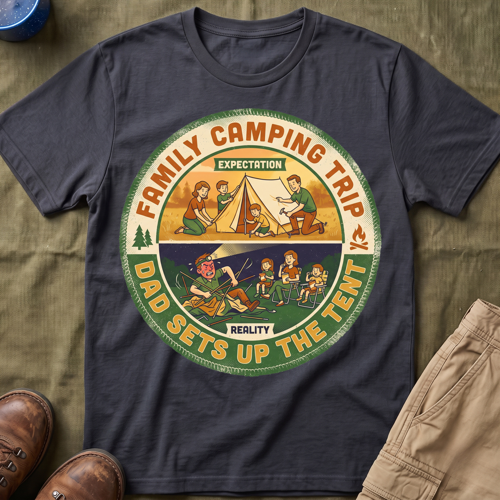 Family Camping Trip — Dad Sets Up The Tent T-Shirt
