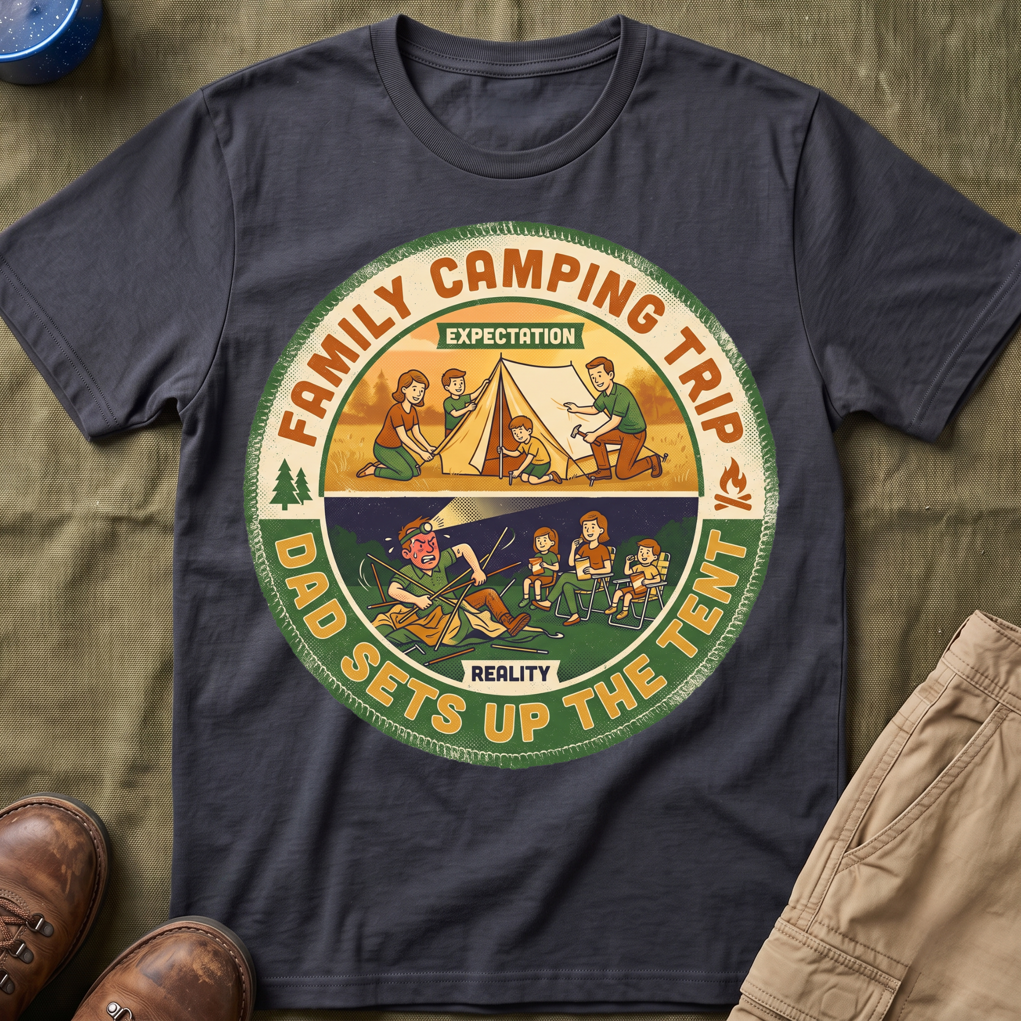 Family Camping Trip — Dad Sets Up The Tent T-Shirt