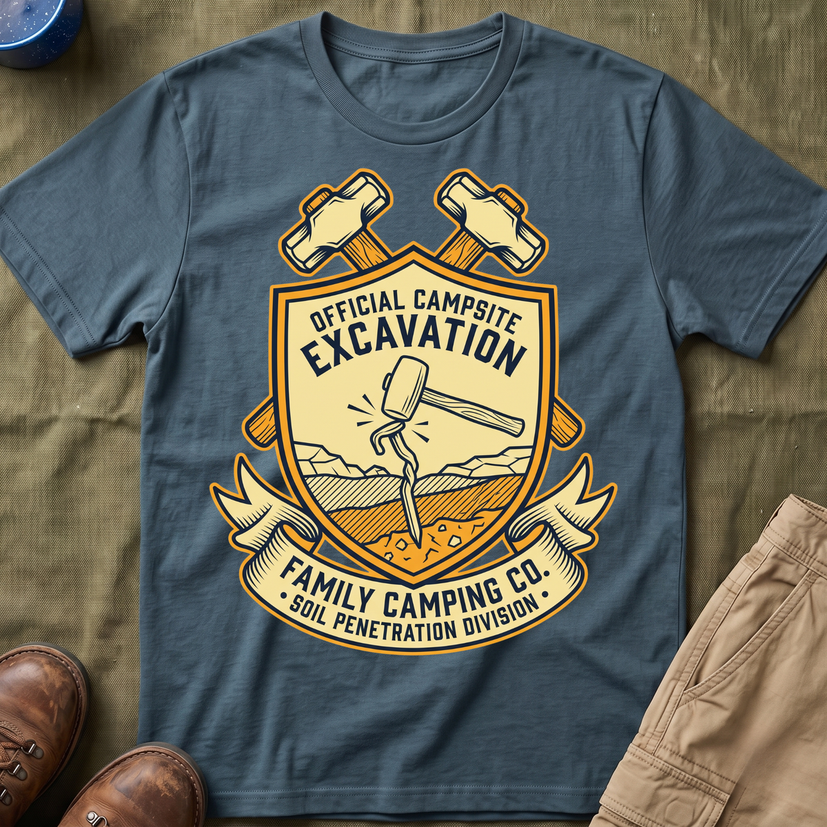 Official Campsite Excavation — Family Camping Co Soil Penetration Division T-Shirt