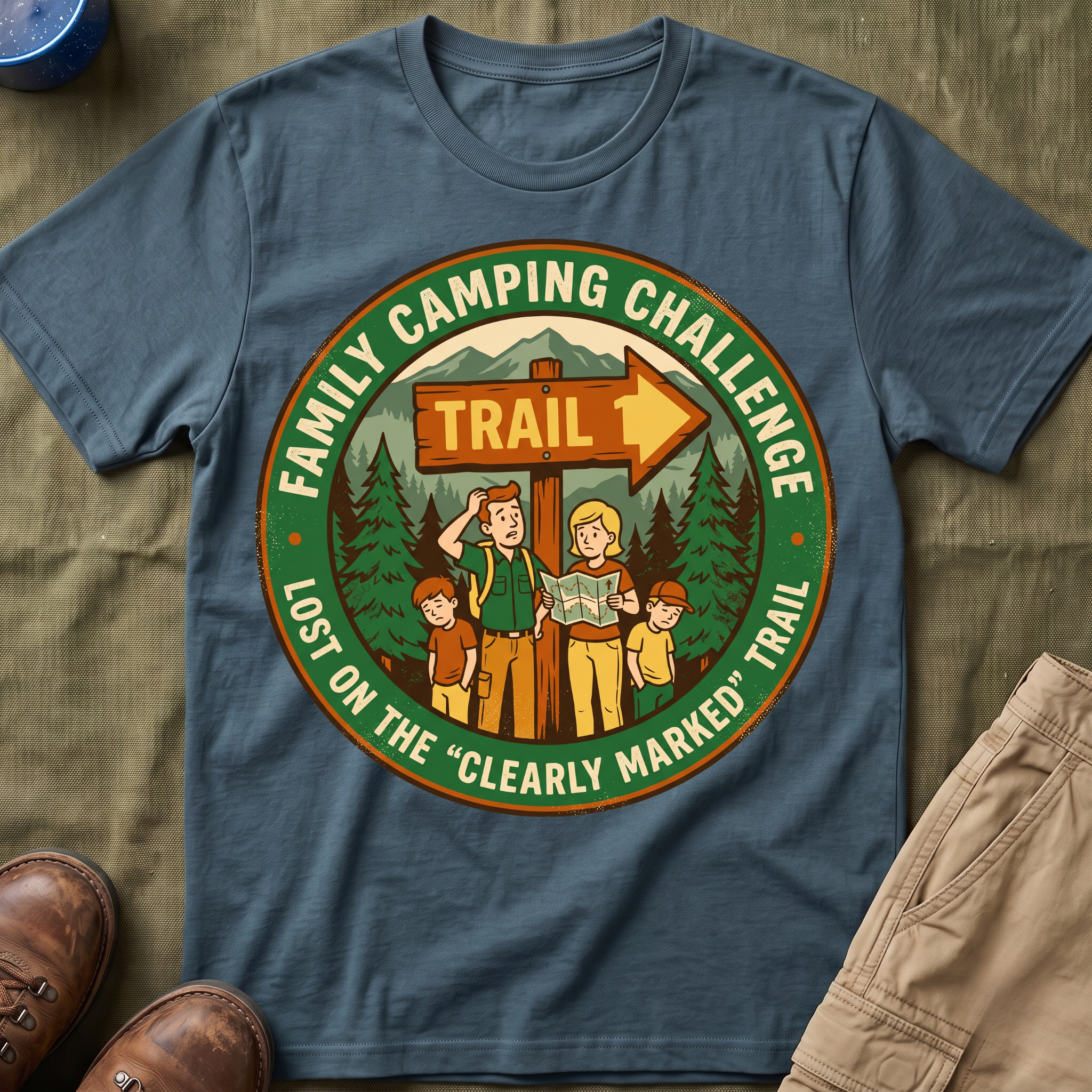 Family Camping Challenge — Lost On The Clearly Marked Trail T-Shirt