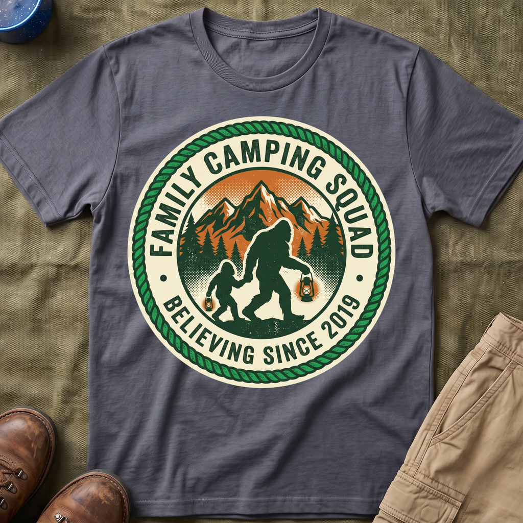 Family Camping Squad — Believing Since 2019 With Bigfoot T-Shirt
