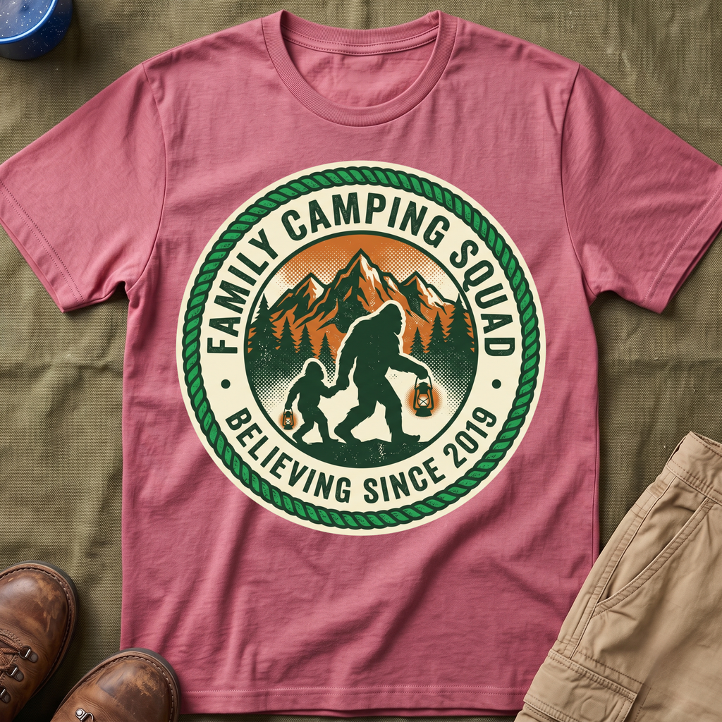 Family Camping Squad — Believing Since 2019 With Bigfoot T-Shirt