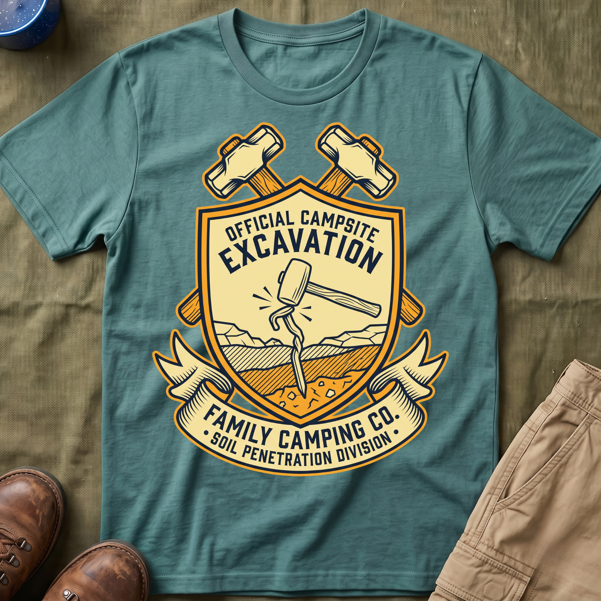 Official Campsite Excavation — Family Camping Co Soil Penetration Division T-Shirt