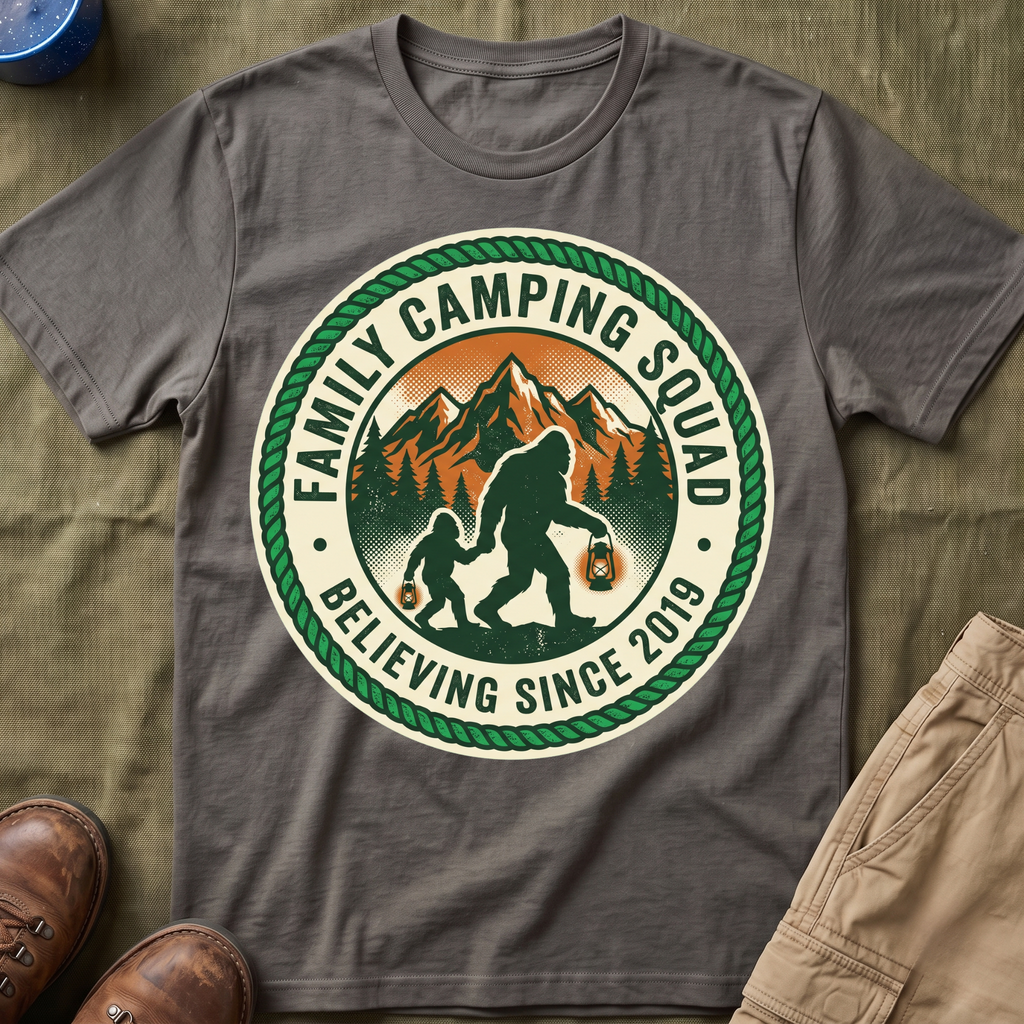 Family Camping Squad — Believing Since 2019 With Bigfoot T-Shirt