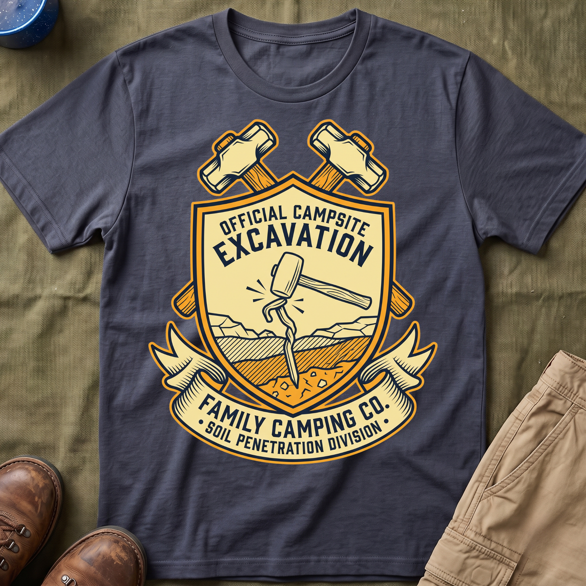Official Campsite Excavation — Family Camping Co Soil Penetration Division T-Shirt