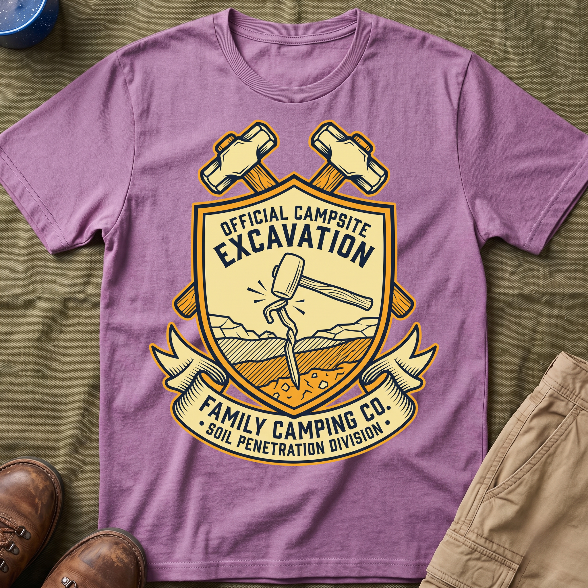 Official Campsite Excavation — Family Camping Co Soil Penetration Division T-Shirt