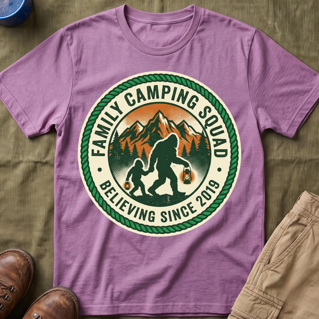 Family Camping Squad — Believing Since 2019 With Bigfoot T-Shirt