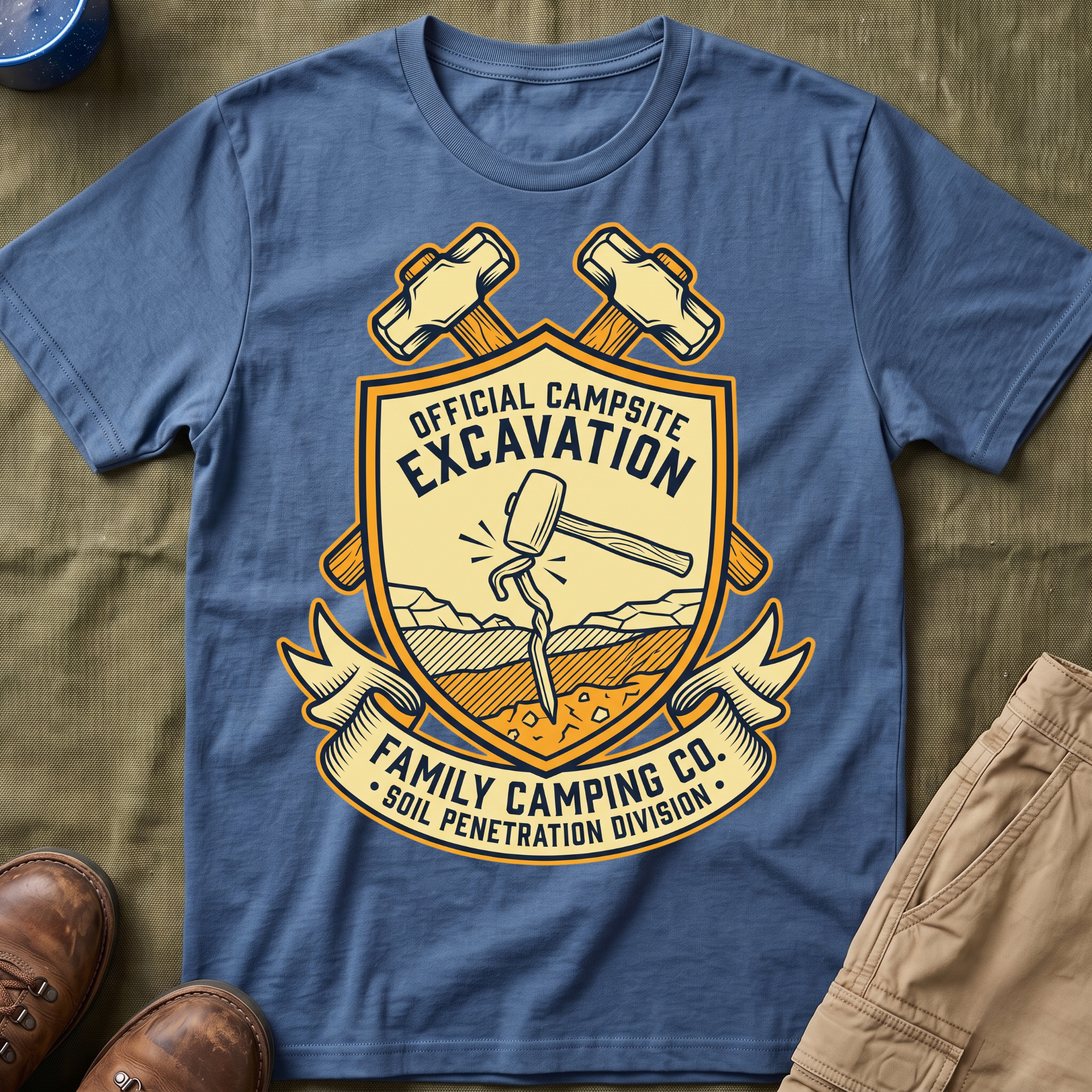 Official Campsite Excavation — Family Camping Co Soil Penetration Division T-Shirt