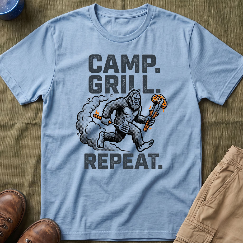 Camp, Grill, Repeat — With Bigfoot T-Shirt