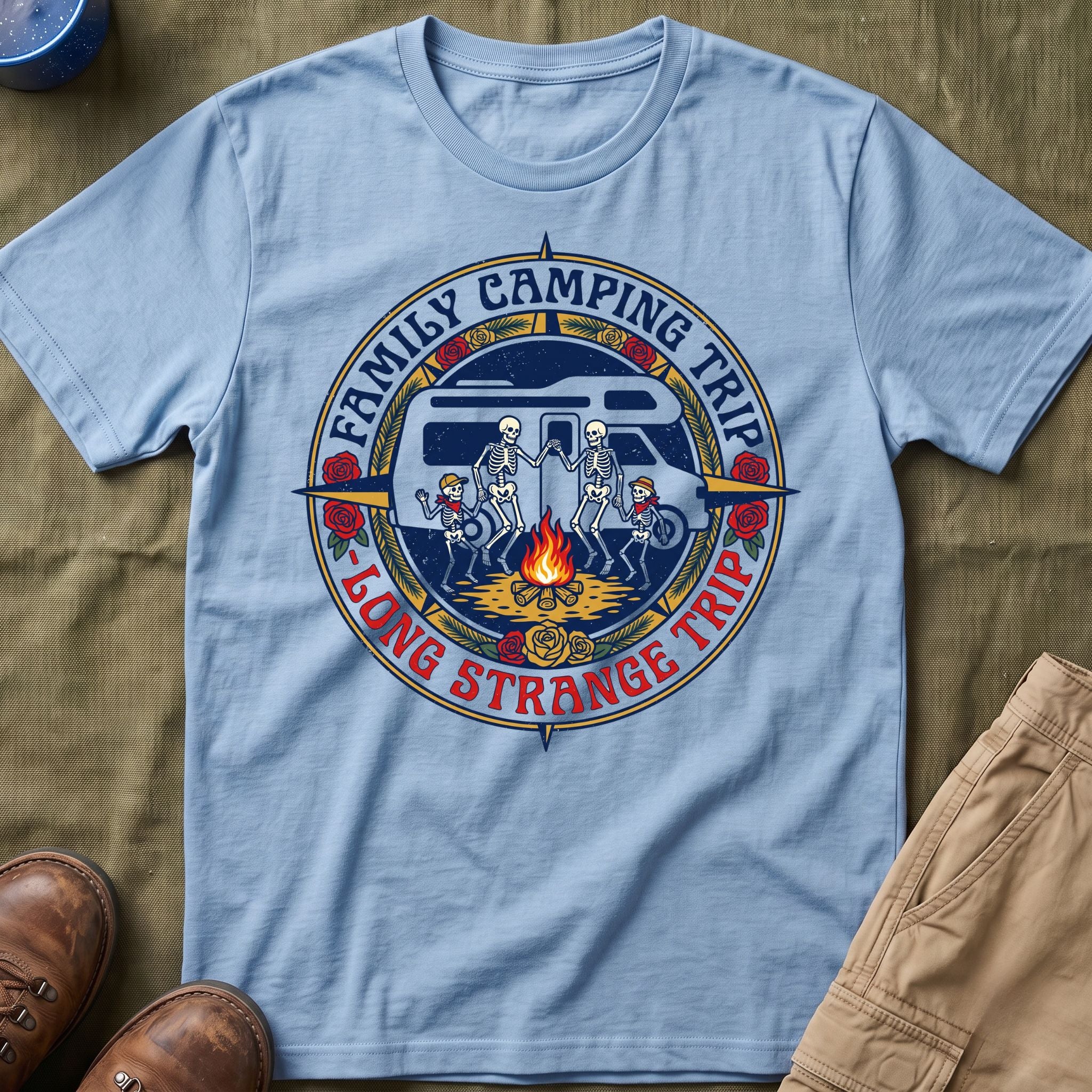 Family Camping Trip — Long Strange Trip With Skeleton T-Shirt