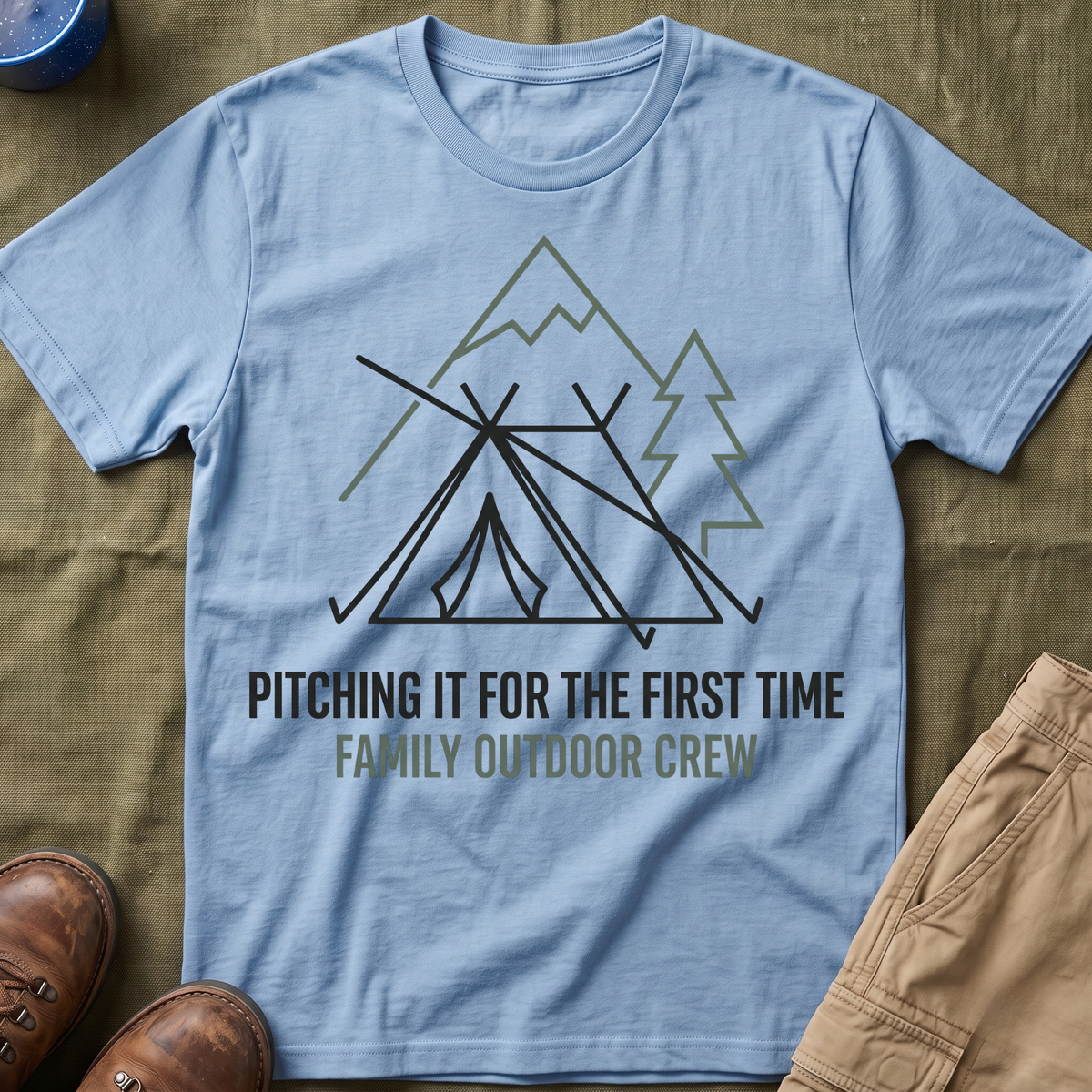 Pitching The Tent For The First Time — Family Outdoor Crew T-Shirt