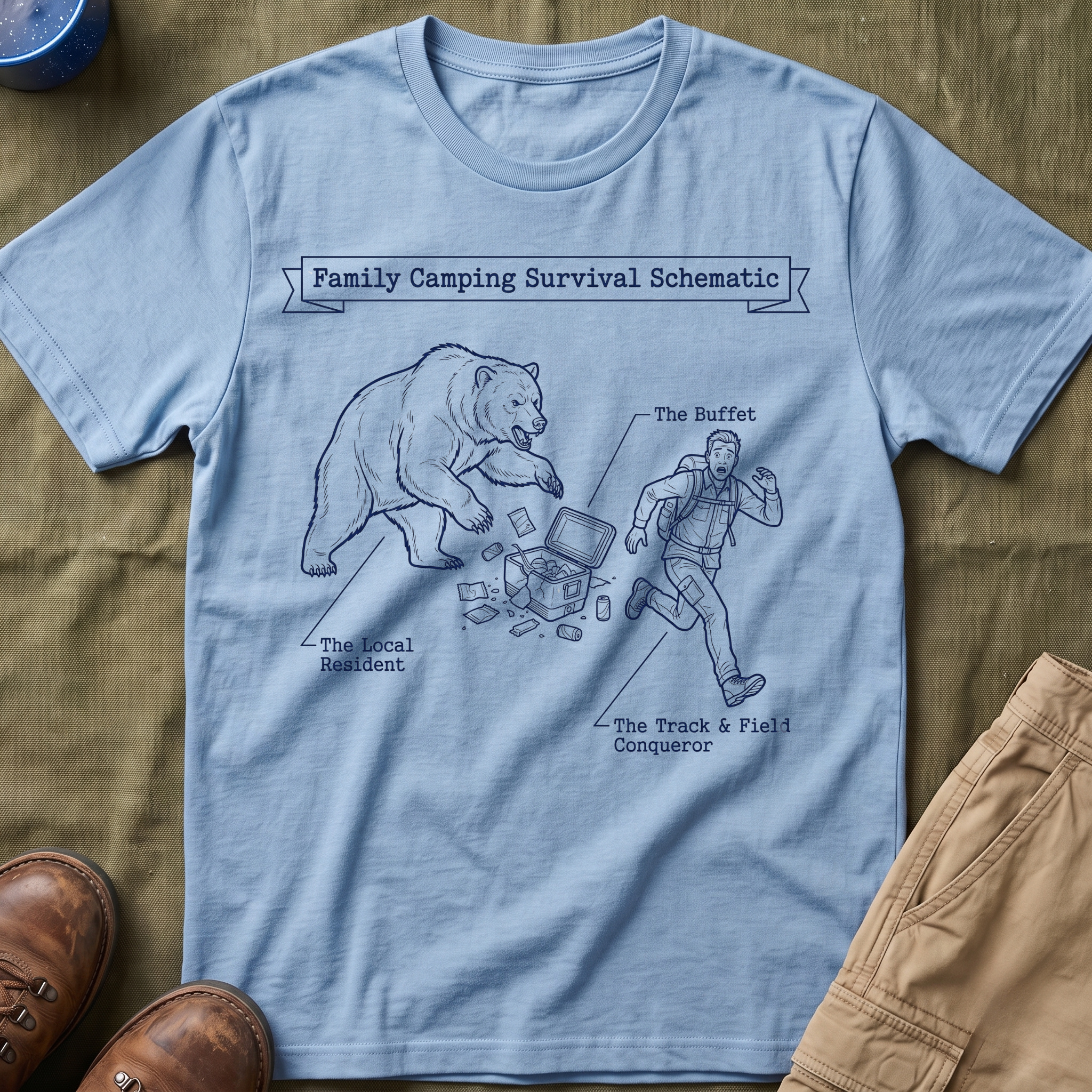 Family Camping Survival Schematic With The Bear T-Shirt