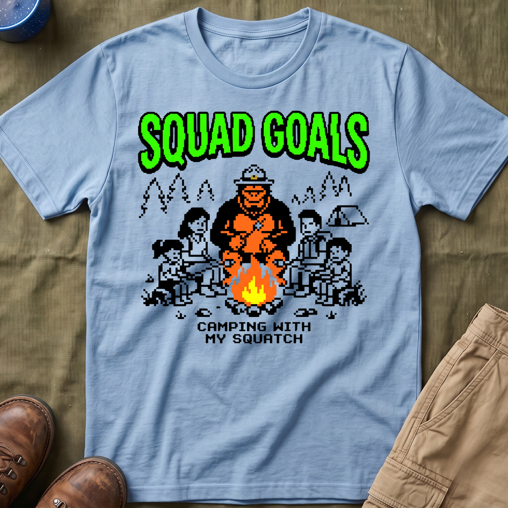 Squad Goal — Camping With My Squash With Bigfoot 8-Bit T-Shirt