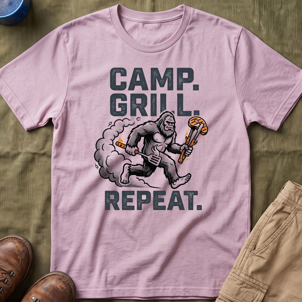 Camp, Grill, Repeat — With Bigfoot T-Shirt