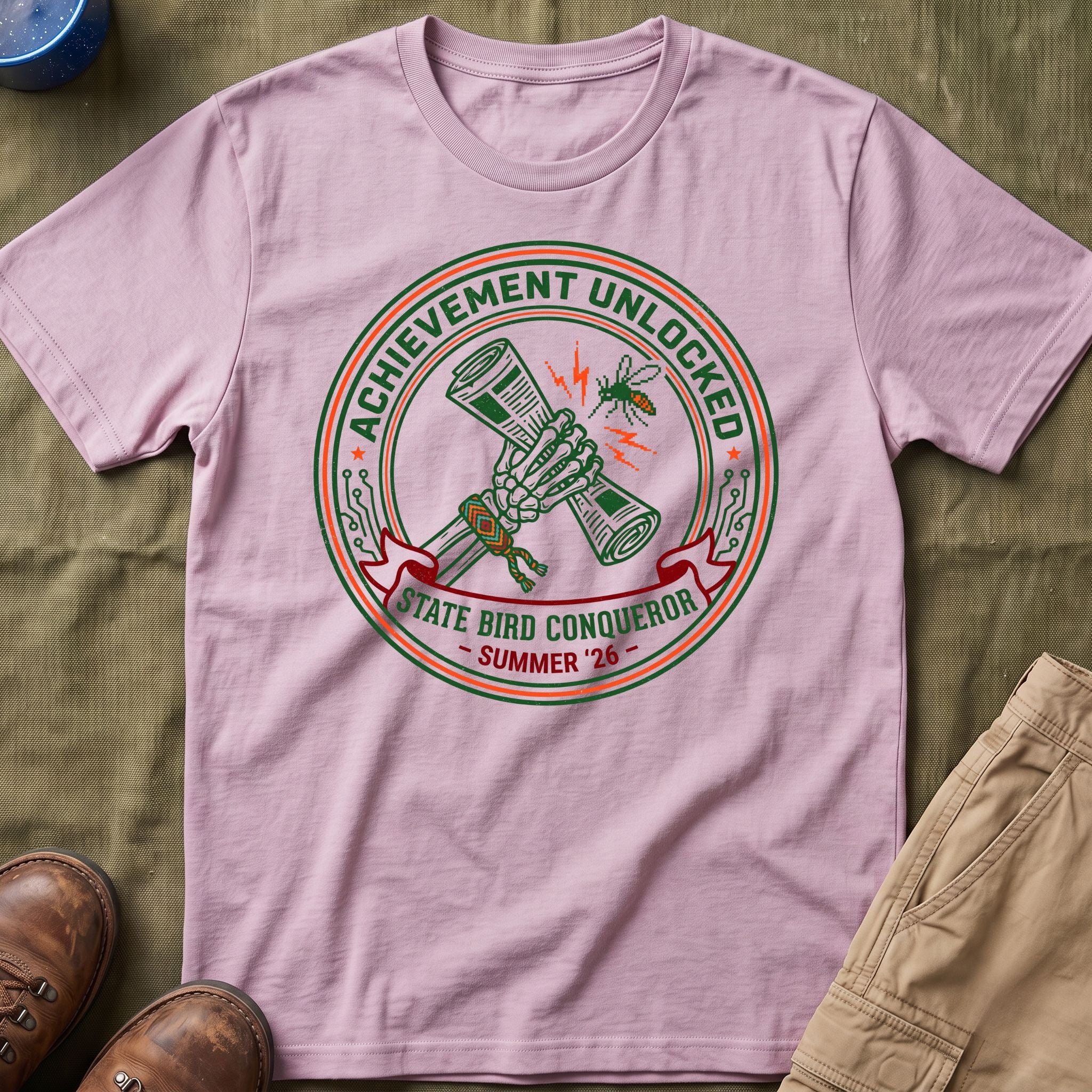 Achievement Unlocked — State Bird Conqueror With Mosquito And Skeleton T-Shirt