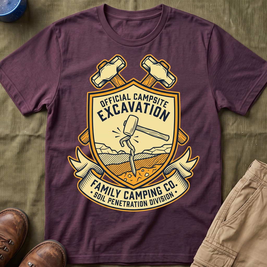 Official Campsite Excavation — Family Camping Co Soil Penetration Division T-Shirt