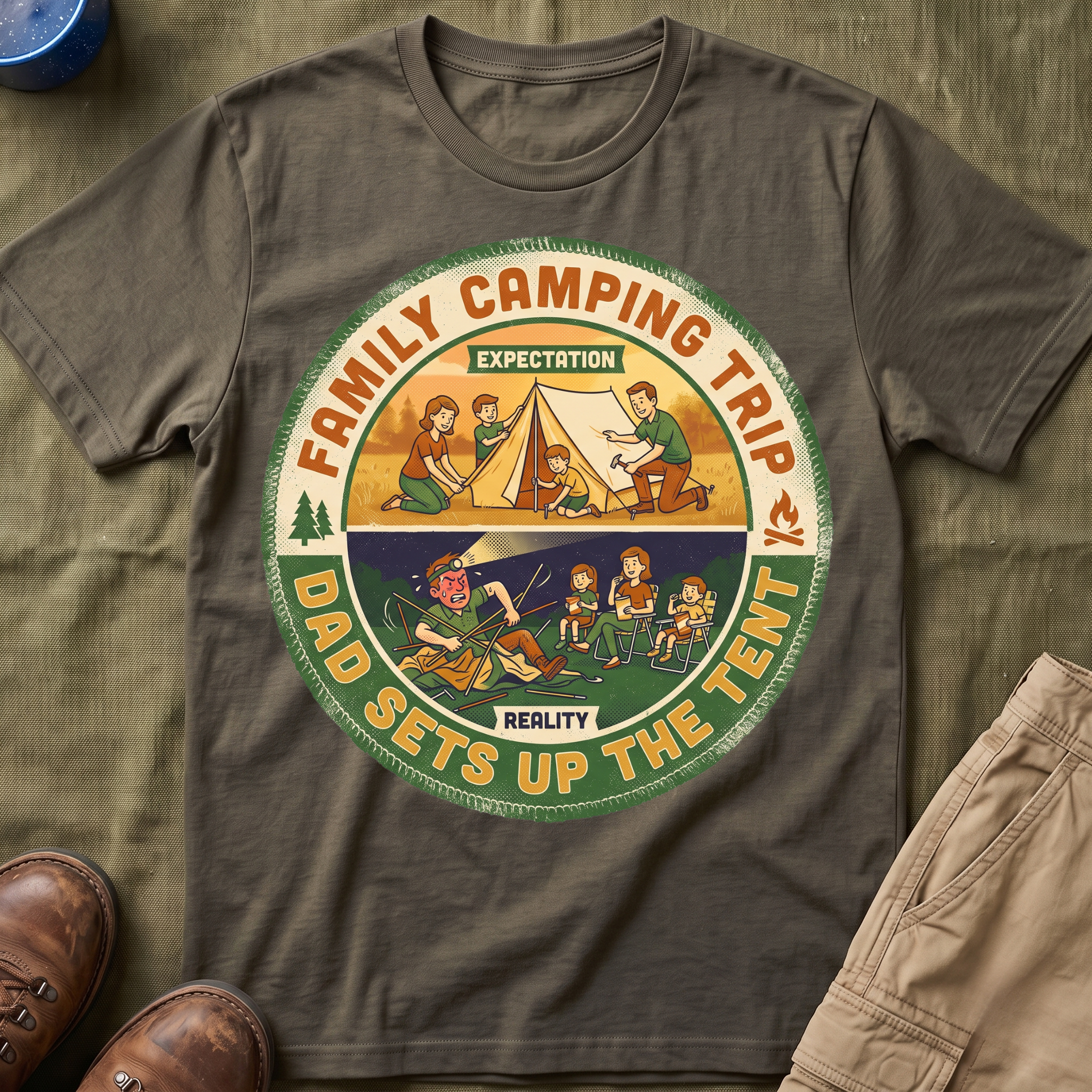 Family Camping Trip — Dad Sets Up The Tent T-Shirt