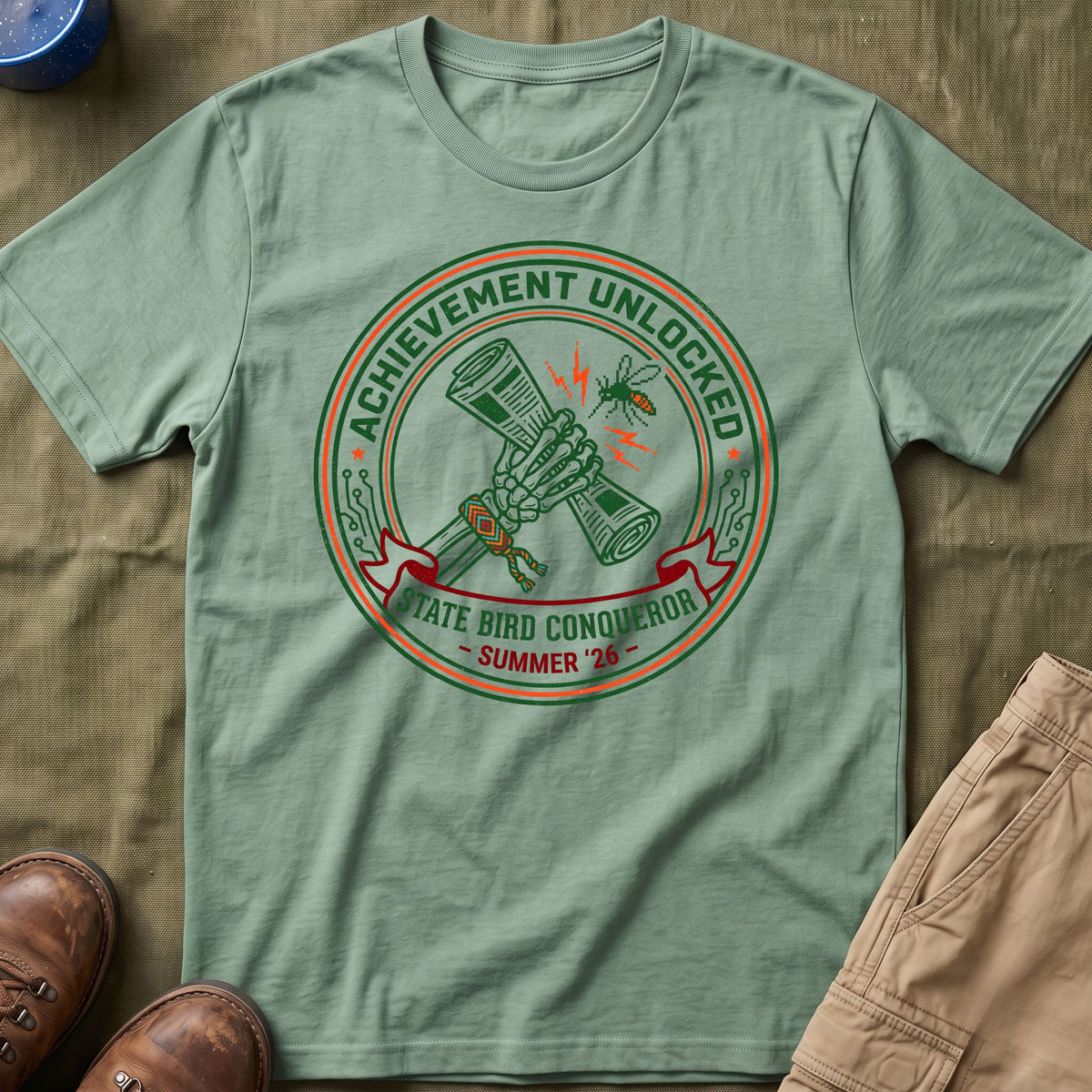 Achievement Unlocked — State Bird Conqueror With Mosquito And Skeleton T-Shirt