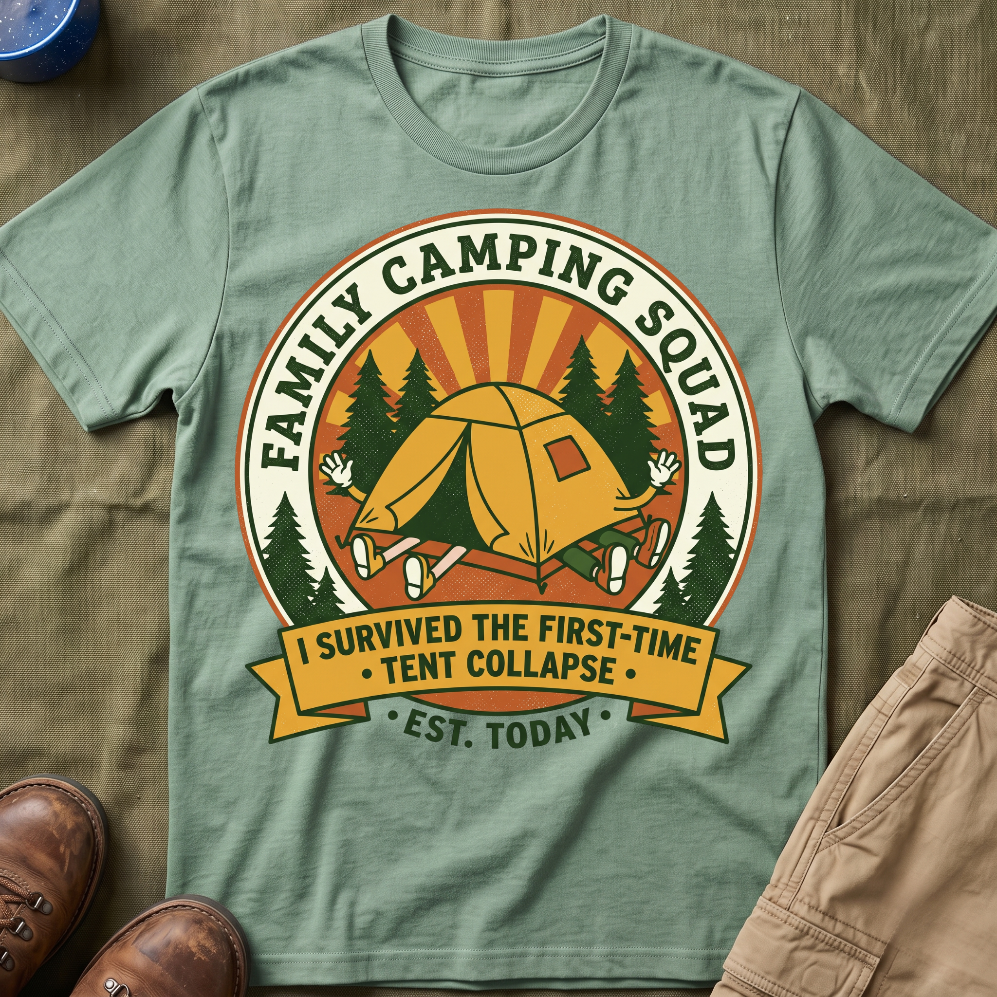 Family Camping Squad — I Survived The First-Time (Tent Collapse) T-Shirt