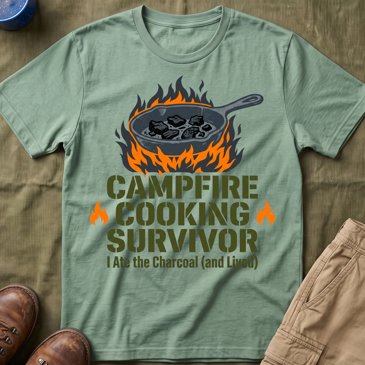 Campfire Cooking Survivor — I Ate the Charcoal (and Survived) Family Camping T-Shirt